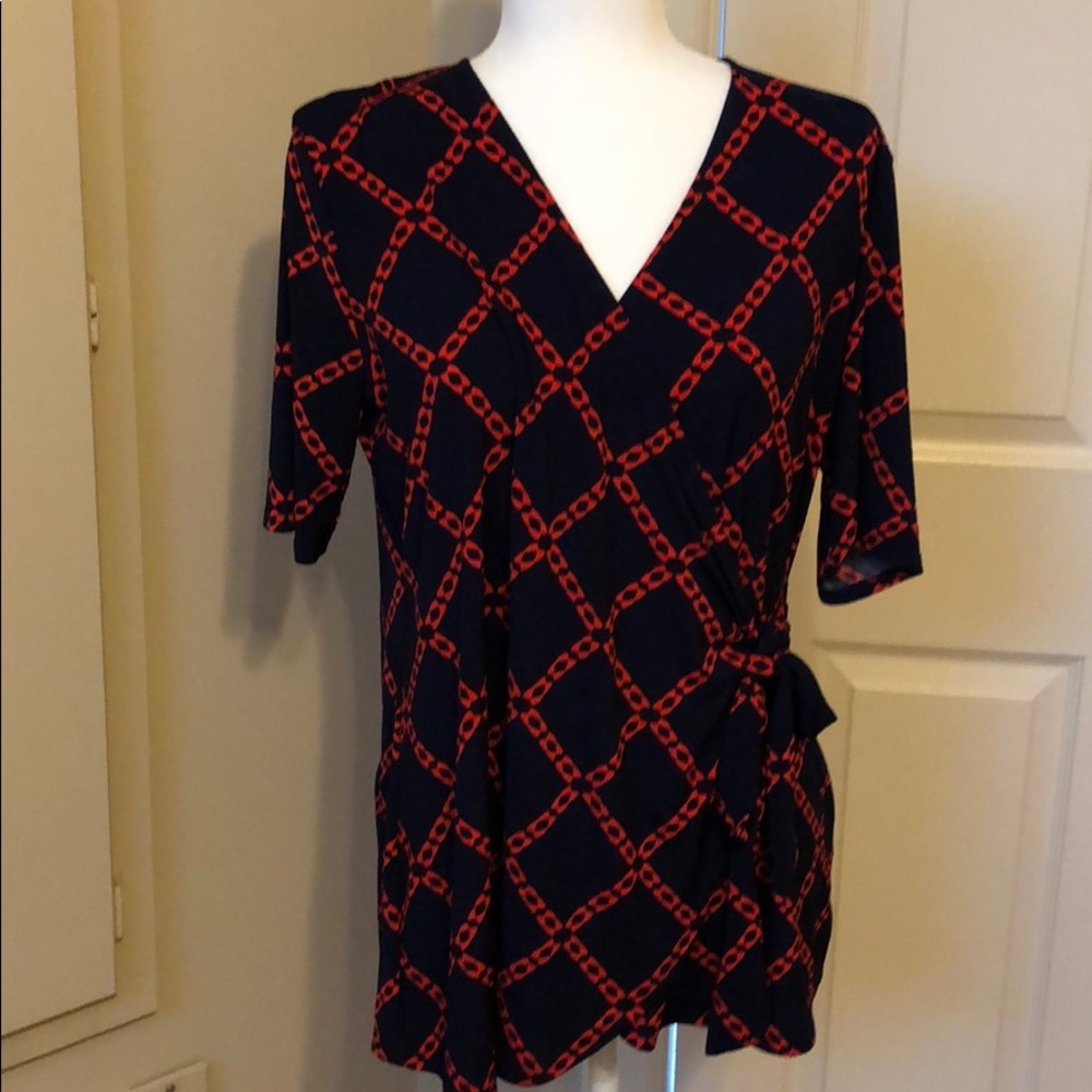Navy & Red wrap top